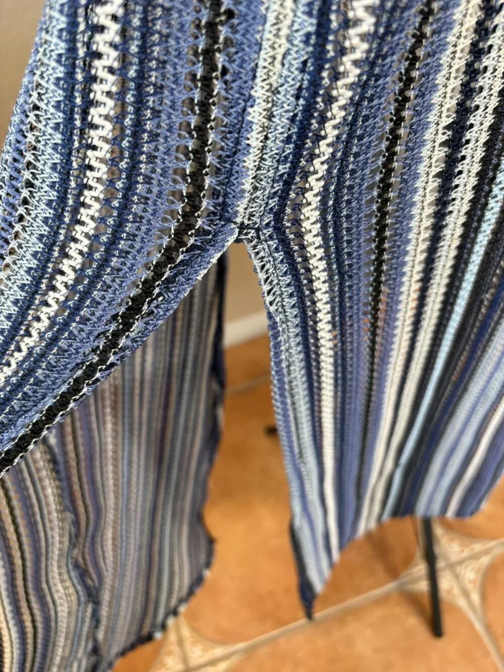 C&C California Blue Open Knit Swim CoverUp Skirt L Sheer Drawstring Beach Resort - Picture 6 of 13